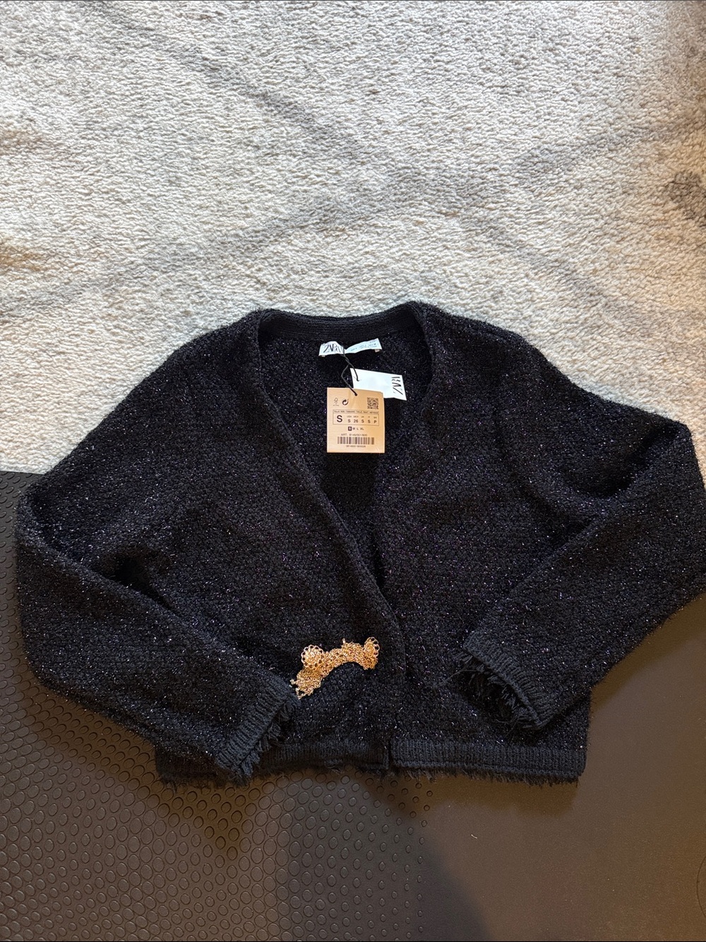 Zara Black Sparkle glitter Jacket with Gold Clasp xs